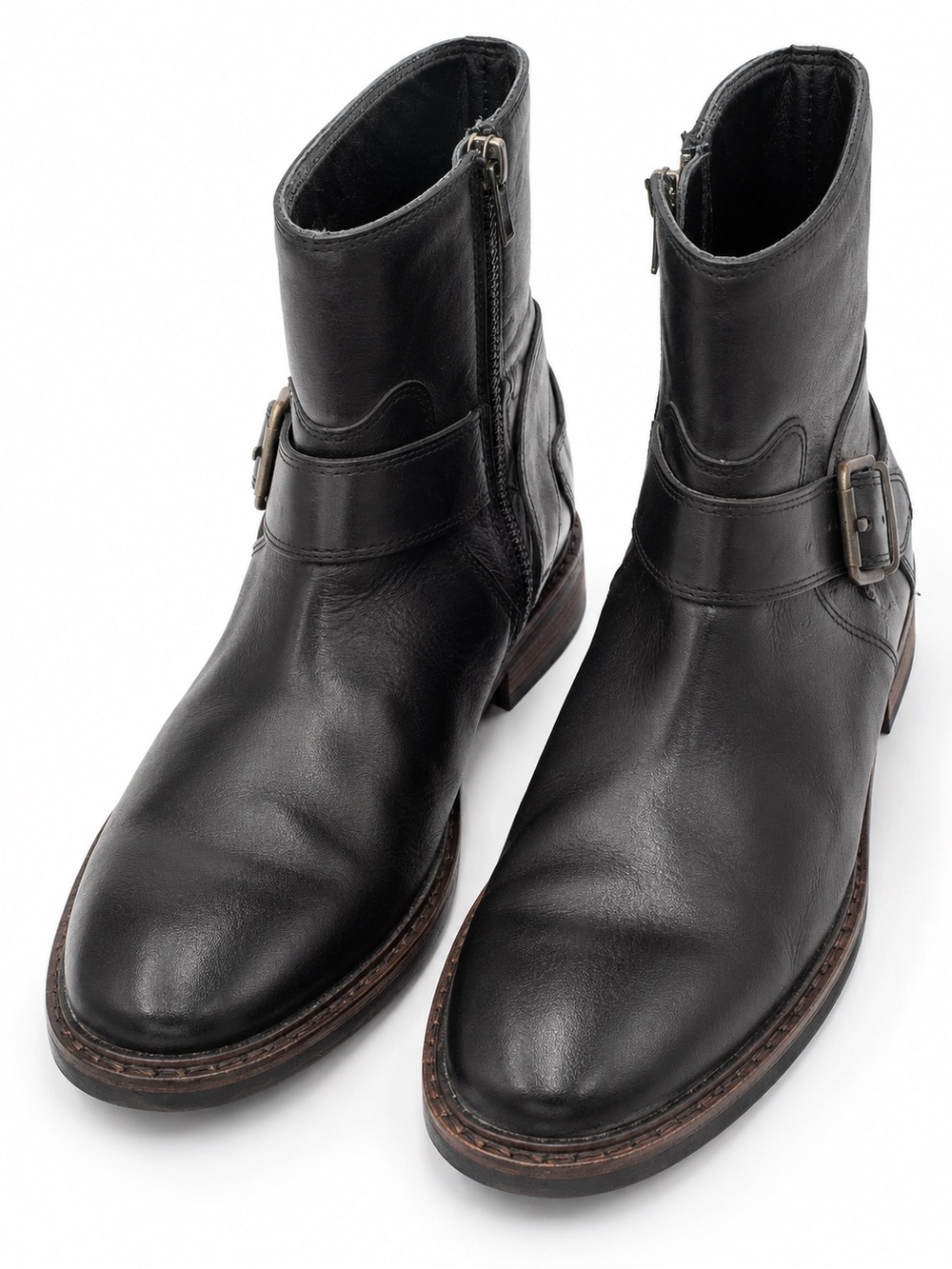 Franco Fortini Borris Black Leather Moto Ankle Boots Men’s 9D